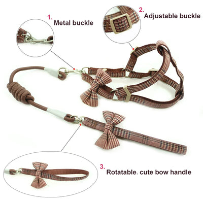 Soft Pet Harness and Leash Collar Set Adjustable Lovely Bow