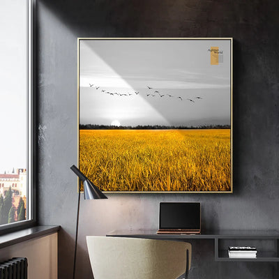 Nordic Black n White Yellow Landscape Canvas