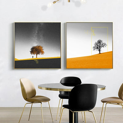 Nordic Black n White Yellow Landscape Canvas