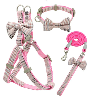 Soft Pet Harness and Leash Collar Set Adjustable Lovely Bow